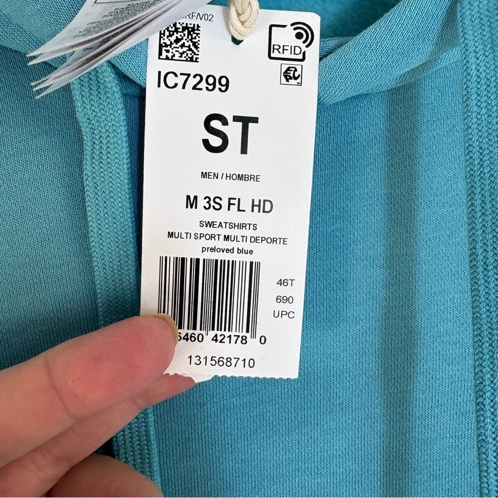 ADIDAS Teal Blue Hoodie Size Medium — NEW WITH TAG!!!! - Picture 7 of 9